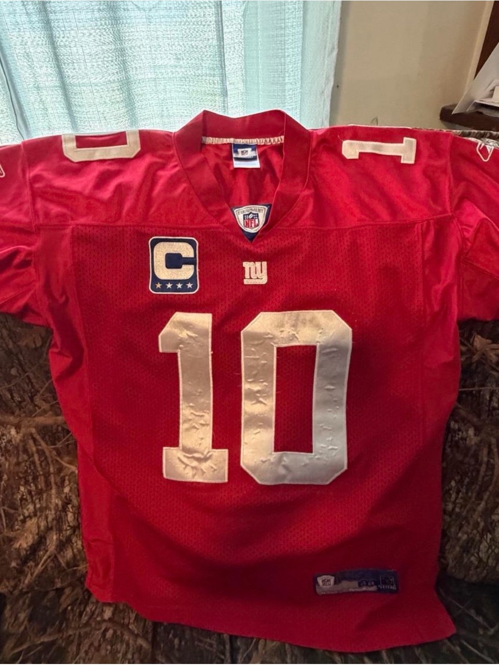 Vintage Eli Manning New York Giants red jersey w captains patch